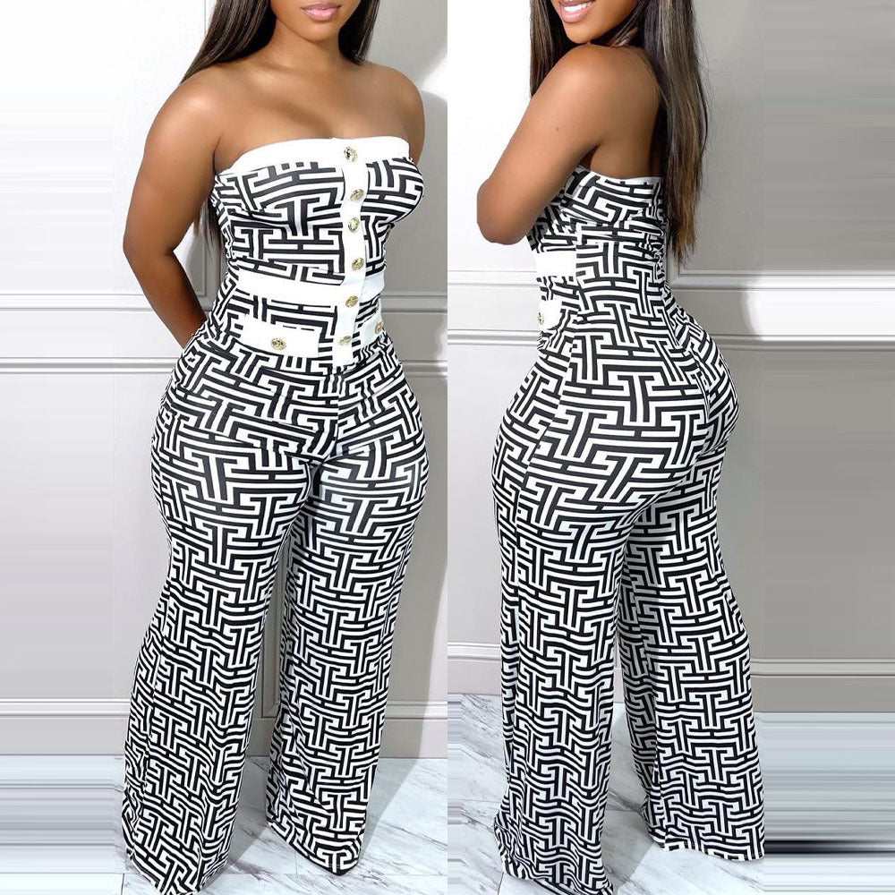 Block Bandeau One-Piece Wide Leg Jumpsuit - Luxe Body Language