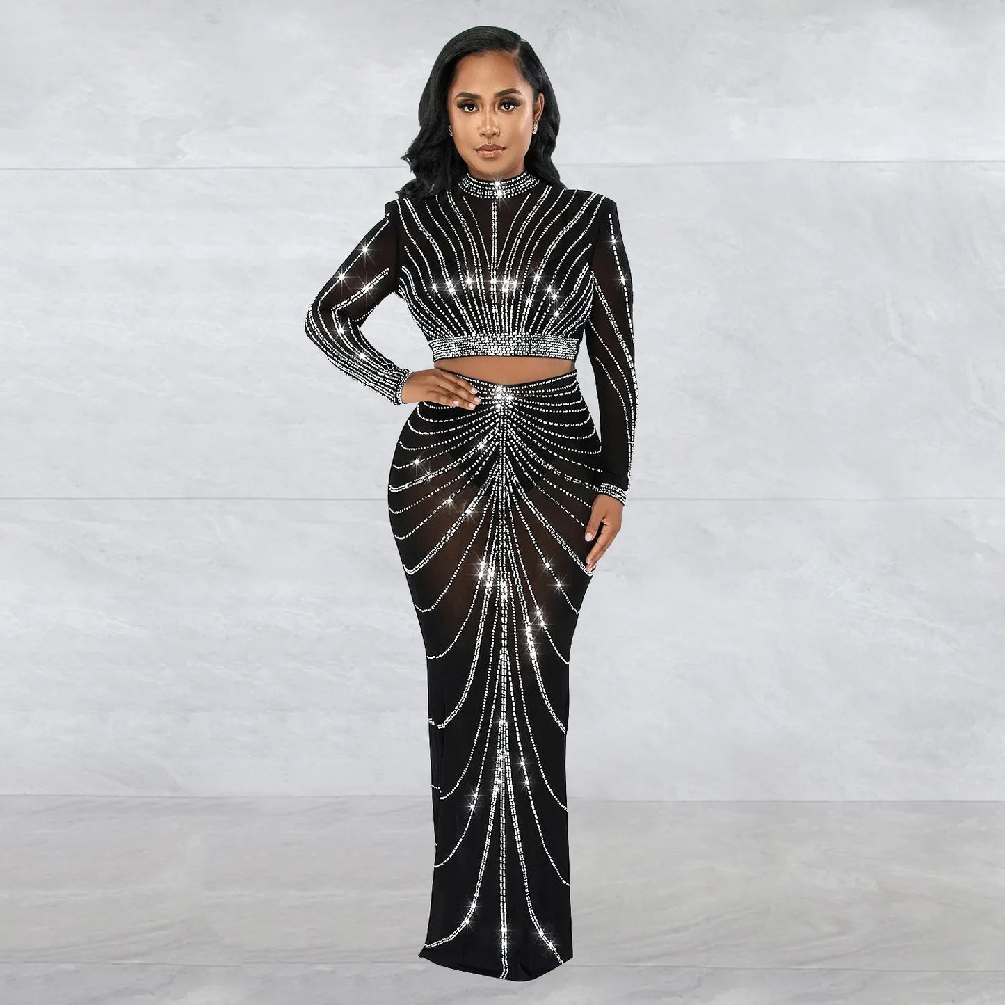 Mesh Maxi Bodycon 2 Piece Set