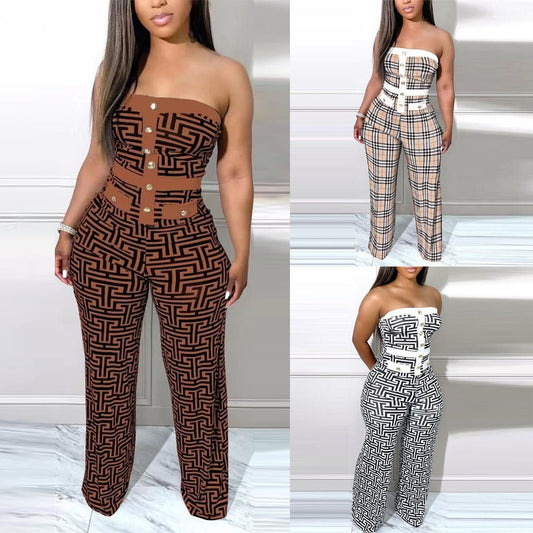 Block Bandeau One-Piece Wide Leg Jumpsuit - Luxe Body Language