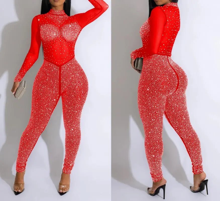 Diamond Mesh Jumpsuit - Luxe Body Language