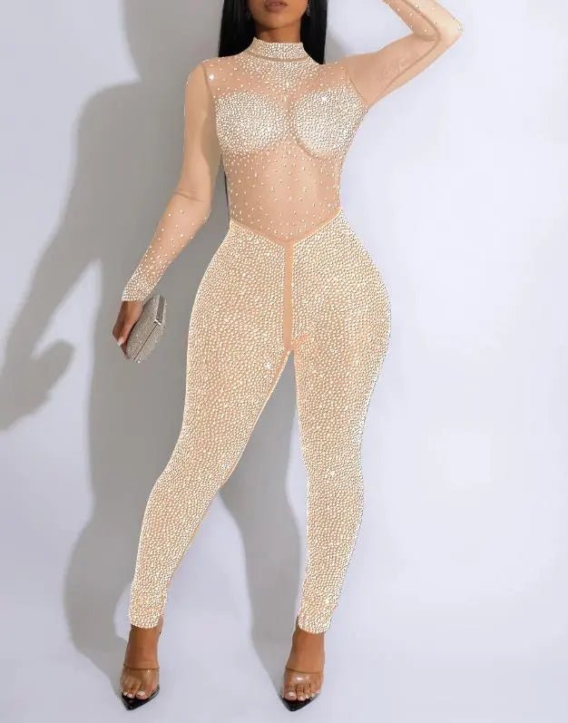 Diamond Mesh Jumpsuit - Luxe Body Language