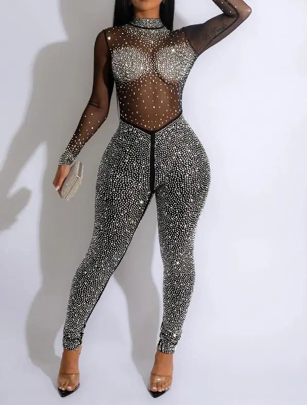 Diamond Mesh Jumpsuit - Luxe Body Language